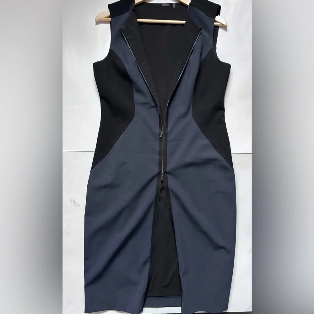 Elie Tahari Womens Wool Blend Sheath Career Dress blue  Black Zip front - Picture 9 of 13